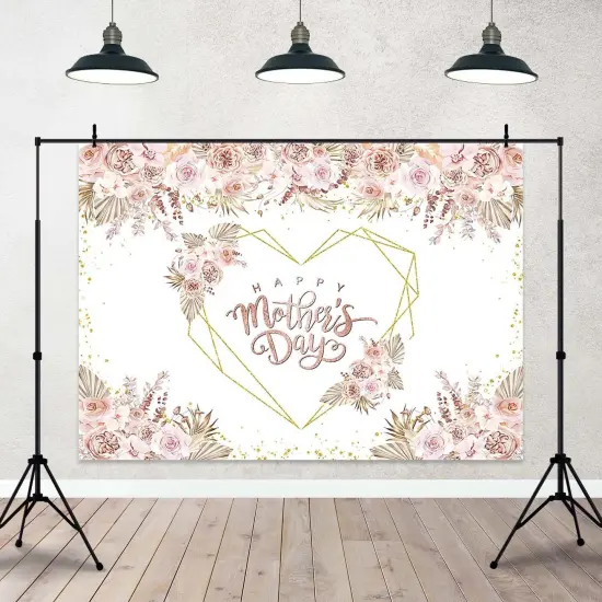 Happy Mother's Day Backdrop Boho Pampas Grass Floral {2}