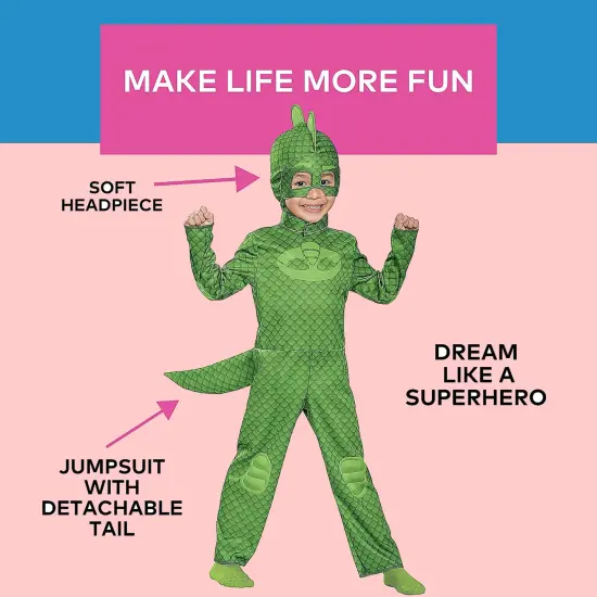 Child&rsquo;s PJ Masks Gekko Costume Toddler Superhero Outfit {5}