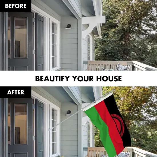 G128 Combo Pack: 6 Ft Twist Free Aluminum Spinning Flagpole (Silver) & Malawi Flag | 3x5 Ft | LiteWeave Pro Series Printed 150D Polyester | Pole with Flag Included {3}
