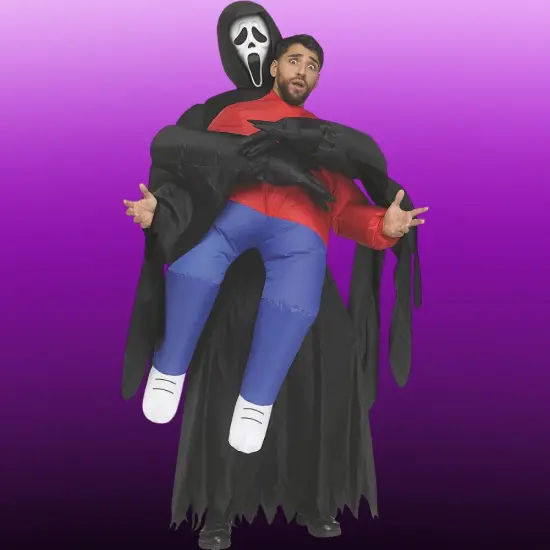 Adults Inflatable Piggyback Ghost Face Costume with Fan and Halloween Crowd {3}