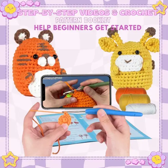 2pcs Animals Amigurumi Crochet Kits - Tiger & Giraffe {3}
