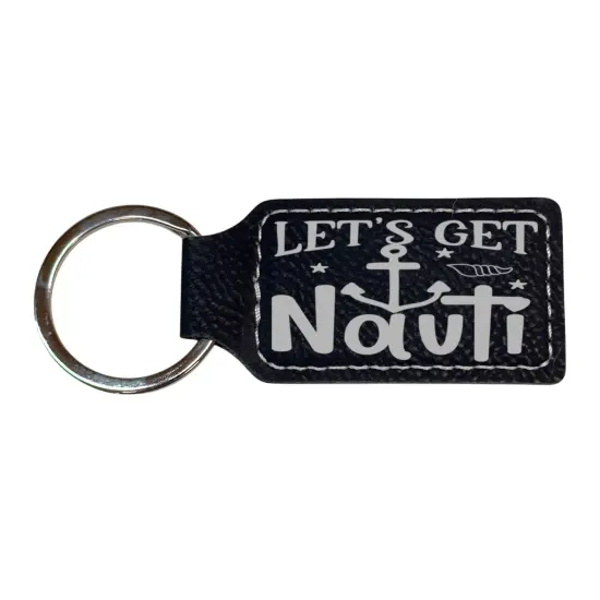 Keychain - Rectangle - Lets get Nauti - Leather Rustic/Gold {3}