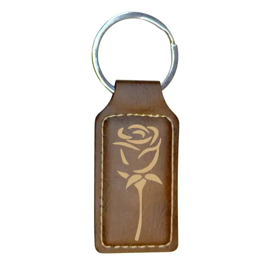 Keychain - Rectangle - Rose - Leather Rawhide/Black {5}