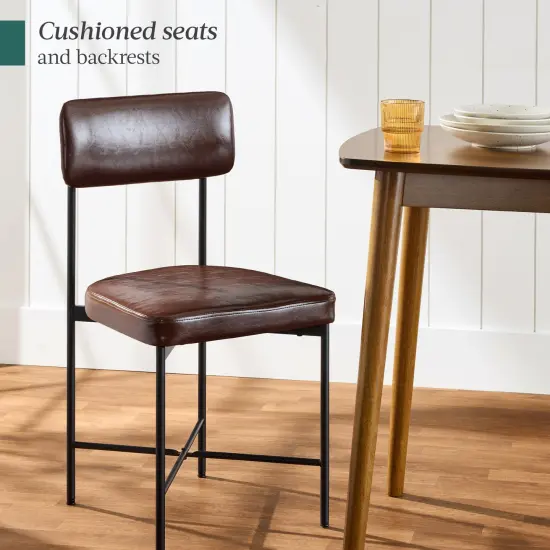 Best Choice Products Faux Leather Dining Chair Set of 2, Standard Height w/ Metal Frame Mocha Brown {6}