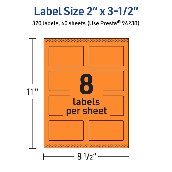 Avery Bright Orange Paper Labels, 2" x 3.5" Rectangle {5}