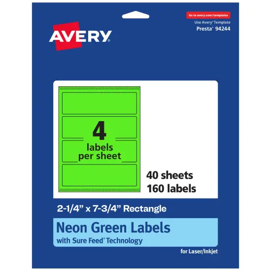 Avery Neon Green Paper Labels, 2.25" x 7.75" Rectangle {1}