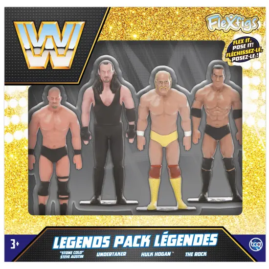 FleXfigs: WWE Legends - 4 Character Pack - Pro Wrestler Articulated Action Figures, Flex It - Pose It!, Collectible Toy Miniatures, Licensed, Kids 3+ {3}