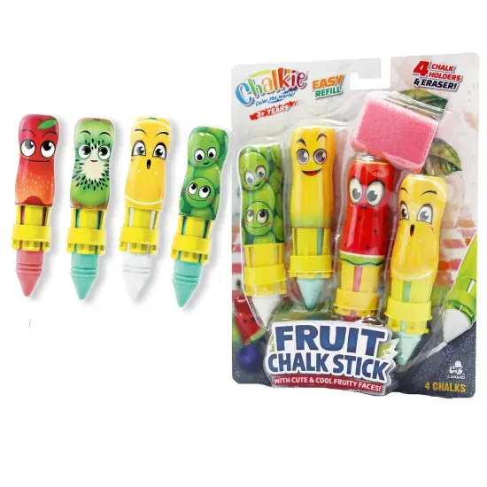 Lanard Chalkie: Twin Pack - Fruit Chalk Stick - 8 Cute Face Character Holders, 8 Washable Sticks & 2 Erasers, Indoor-Outdoor Art, Play, Kids Ages 3+ {6}