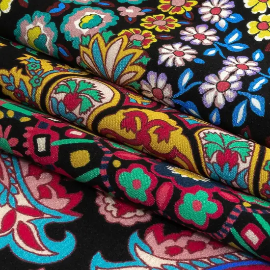 1 Panel Italian Purple, Pink & Teal Medallion Silk Charmeuse 53" Wide Luxury Fashion Fabric {3}