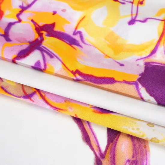 1 Yard Silk Charmeuse 16MM Rose Garden Sketches in Purple, Yellow & Beige on White fabric 53" Wide {3}