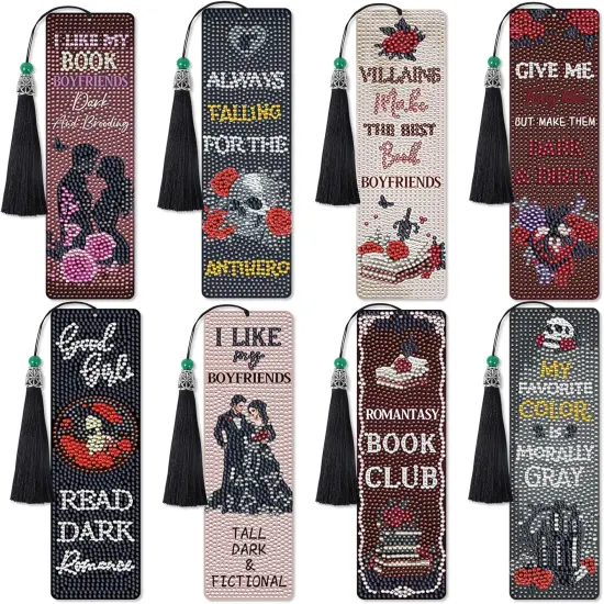 8 Pcs Gothic Dark Romance Diamond Painting Bookmarks Kit {2}