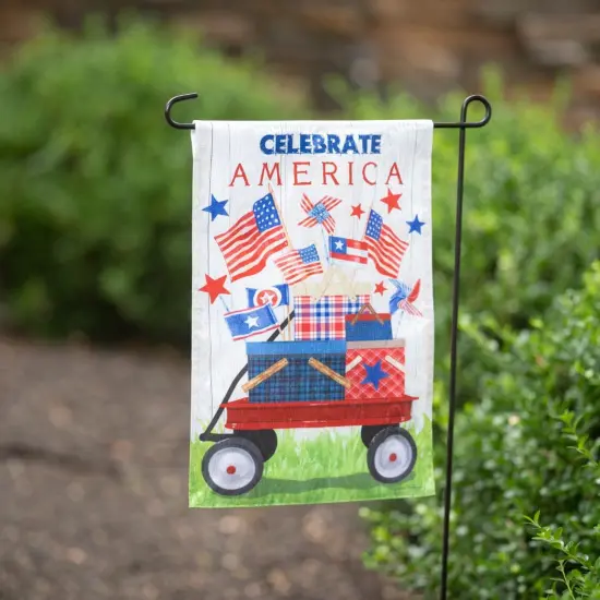 Vintage Patriotic Wagon Garden Flag 2 Sided {2}