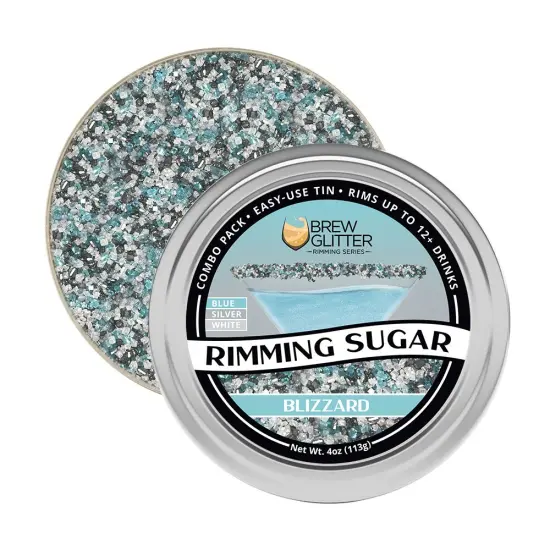 Brew Glitter - Blizzard Rimming Sugar (4oz, 1x Bar Tin) Cocktail Garnish for Mixed Drinks & Refreshments {4}
