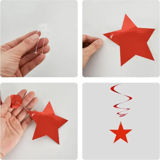 Red Blue Silver Star Hanging Swirl Decorations (Pack of 15) {2}