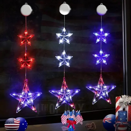 4th of July Lights, 3 Pack Red White and Blue Decorations with Timer Function {1}