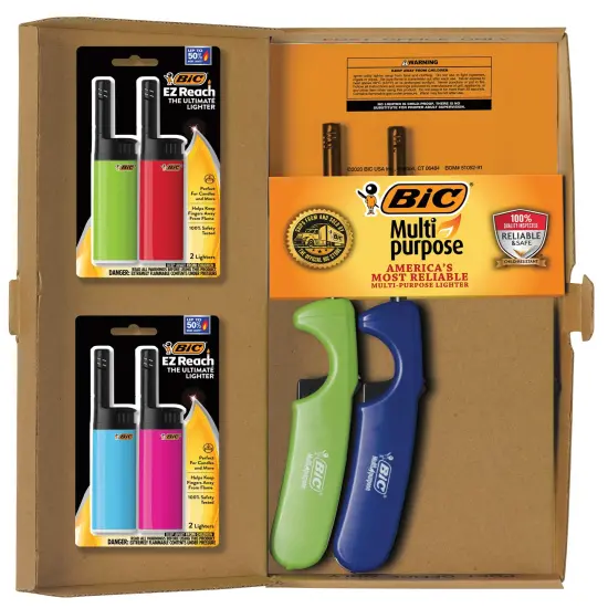 BIC Lighter Combination Multi-Purpose Lighters with Long Metal Wand, Classic Collection, and 4 EZ Reach Candle Lighters, The Ultimate Lighter with Wand, Assorted Colors, Pack of 2 {2}