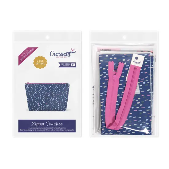 Crosscut Sewing Co.&reg; Zipper Pouch Sewing Project Kit for Beginners with Fabric, Instructions and Video Navy rain {2}