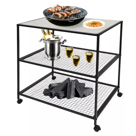 Outdoor Food Prep Cart Storage Cabinet Rack Barbecue Grilling Grid Table {1}