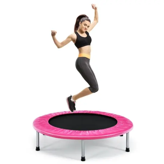 38 Inch Mini Folding Trampoline Portable Leisure Fitness Backboard Pink {4}