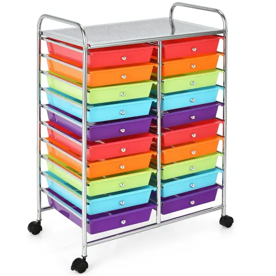 20-Drawer Mobile Storage Organizer Cart with Brake Wheels and Steel Frame for Home or Office Use Multi {8}
