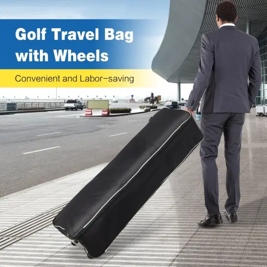 Black Soft-Sided Golf Travel Bag with Wheels and Keyhole for Padlocking {2}