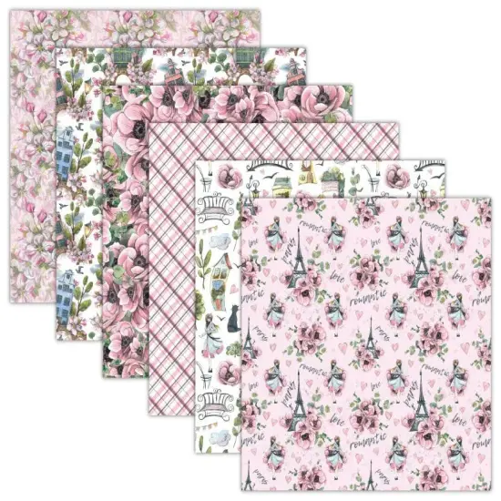 Romantic Story Scrapbook Paper Pack. 12 Sheets of 15.2x15.2cm Heavyweight Paper Pad F07M2-3 AC230312-06 {4}