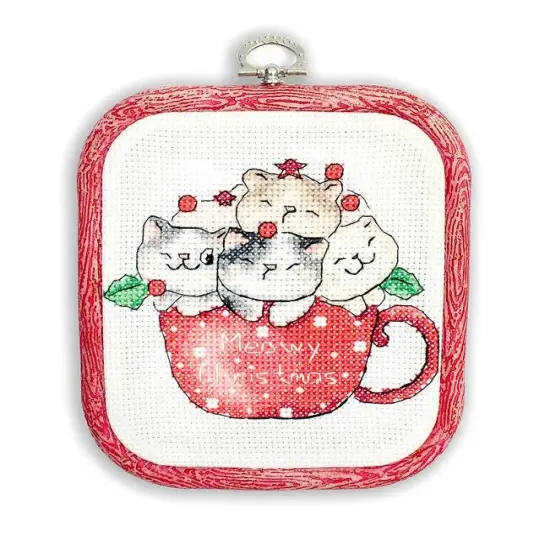 Meowy Christmas with hoop included L8080 Counted Cross Stitch Kit {1}