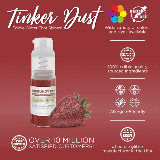 Bakell - Burgundy Red Tinker Dust Edible Glitter (4g, 1x Spray Pump) for Food, Desserts, and Beverages! {2}