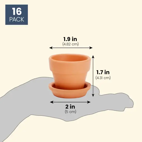 1.9 in 16-Pack Small Terra Cotta Mini Pots with Saucers and Drainage Hole, Paintable Pottery for Succulents, Plants, Flowers, Cactus, Garden Nursery, and Wedding Decor {6}