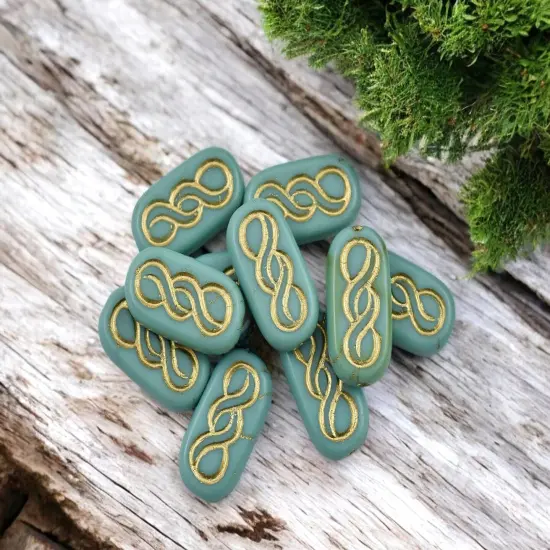 *10* 18x9mm Bronze Washed Matte Opaque Turquoise Infinity Oval Beads {4}