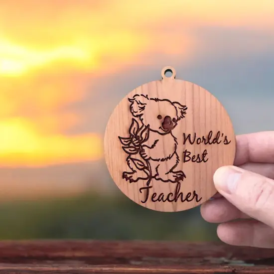 Koala Worlds Best Teacher - Cedar Ornament {6}