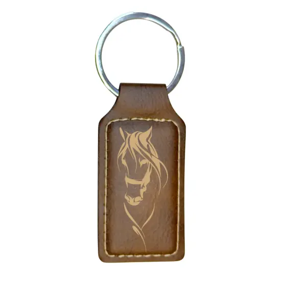 Keychain - Rectangle - My Horse - Leather Pink/Black {3}
