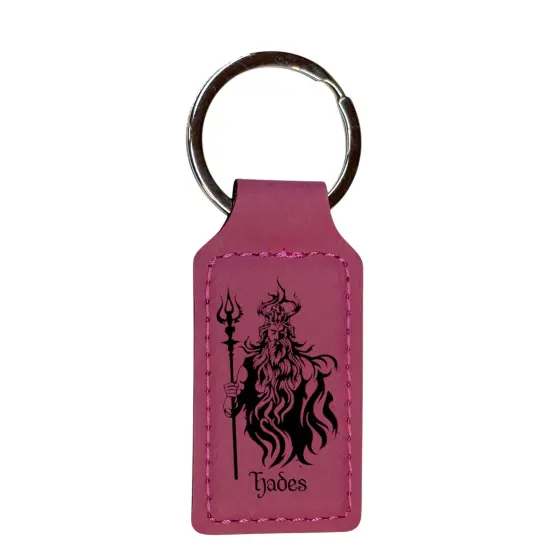 Keychain - Rectangle - Hades God of the Underworld - Leather Black/Silver {3}