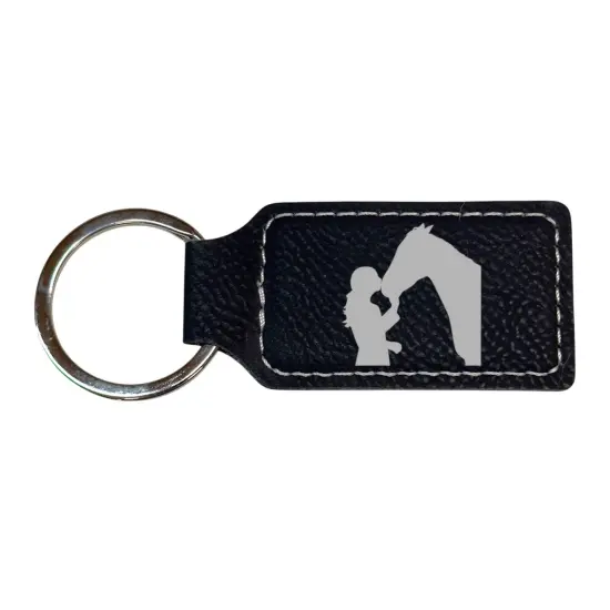 Keychain - Rectangle - Horse Girl - Leather Rawhide/Black {3}