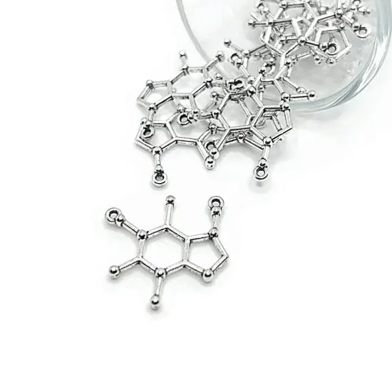 Silver Caffeine Molecule Connector Charms, 24x26mm {1}