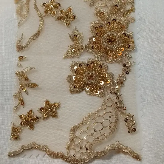 1 Yard Beaded Lace Fabric Embroidered on 100% Polyester Net Mesh 50" Width Rose Gold {5}