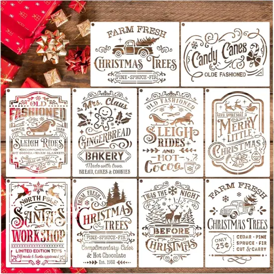 10 Pieces Christmas Stencils Reusable - 8 X 11 Inch {1}