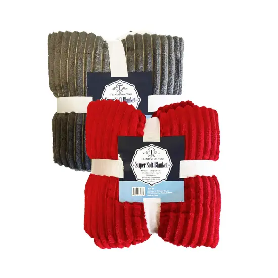 50x60" Sherpa Throw Blanket Charcoal & Red, Ultra-Soft Flannel Fleece Front {2}