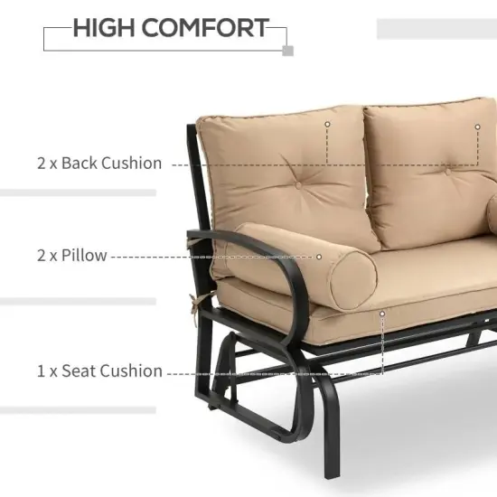 Steel Porch Glider Chair Loveseat with Cushions and Smooth Rocking Motion Tan-Khaki {3}