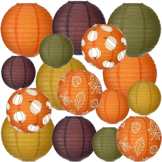 16 Pcs Fall Paper Lanterns - Pumpkin and Maple Leaf {1}