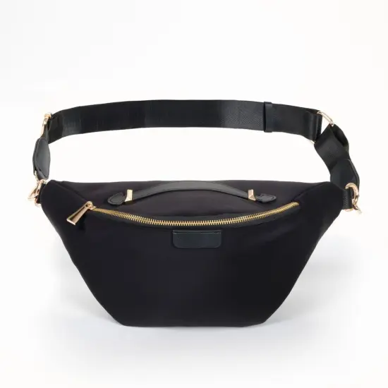 Black Oversized Fanny Pack, Plus Size Crossbody Bag with Adjustable Belt Straps {1}