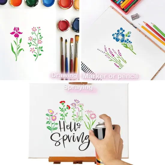 60pcs Small Floral Stencils for Painting on Wood Reusable Flower Wildflower Stencil (floral60) {4}