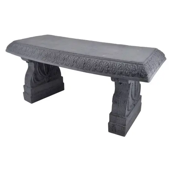 Fiber Clay Resin Outdoor Bench with Flower Engraved Design Perfect for Deck or Patio Garden Grey {7}