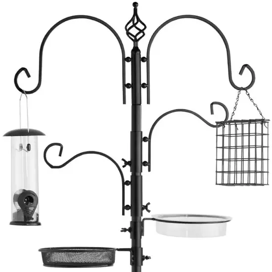 89" Metal Bird Feeder Station with Hanging Hooks and Water Bowl Seed Tray 4 Feeder Options Bronze {7}