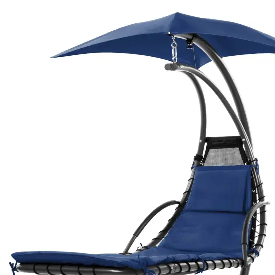 Polyester Hammock Chair Porch Swing with Canopy and Cushion Navy Blue {2}