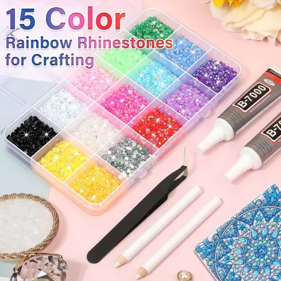 15000Pcs Flatback Craft Rhinestones with B-7000 Glue - Multicolor AB {4}