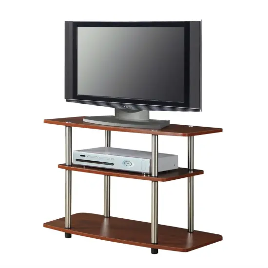 Modern Wood and Metal TV Stand with Open Storage Shelves for Small to Medium TVs Cherry Brown {3}