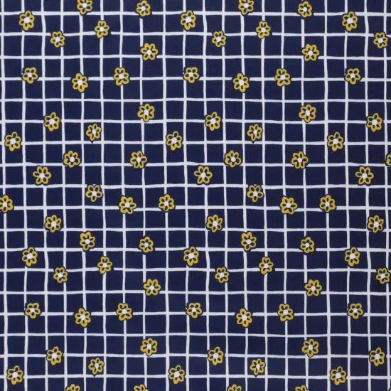 Mook Fabrics Daisy Squares Printed PUL Fabric [60 in. Wide] Navy - By The Yard {1}