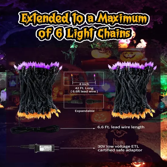 39Feet 100 LED Orange Purple Outdoor Halloween Lights {2}