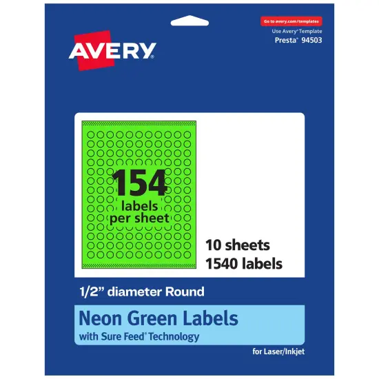 Avery Neon Green Paper Labels, 0.5" Diameter Round {7}